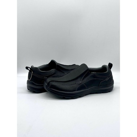 Skechers Mens Size 6.5 Black Leather Memory Foam Relaxed Fit Loafers SN#93889L - Picture 1 of 8